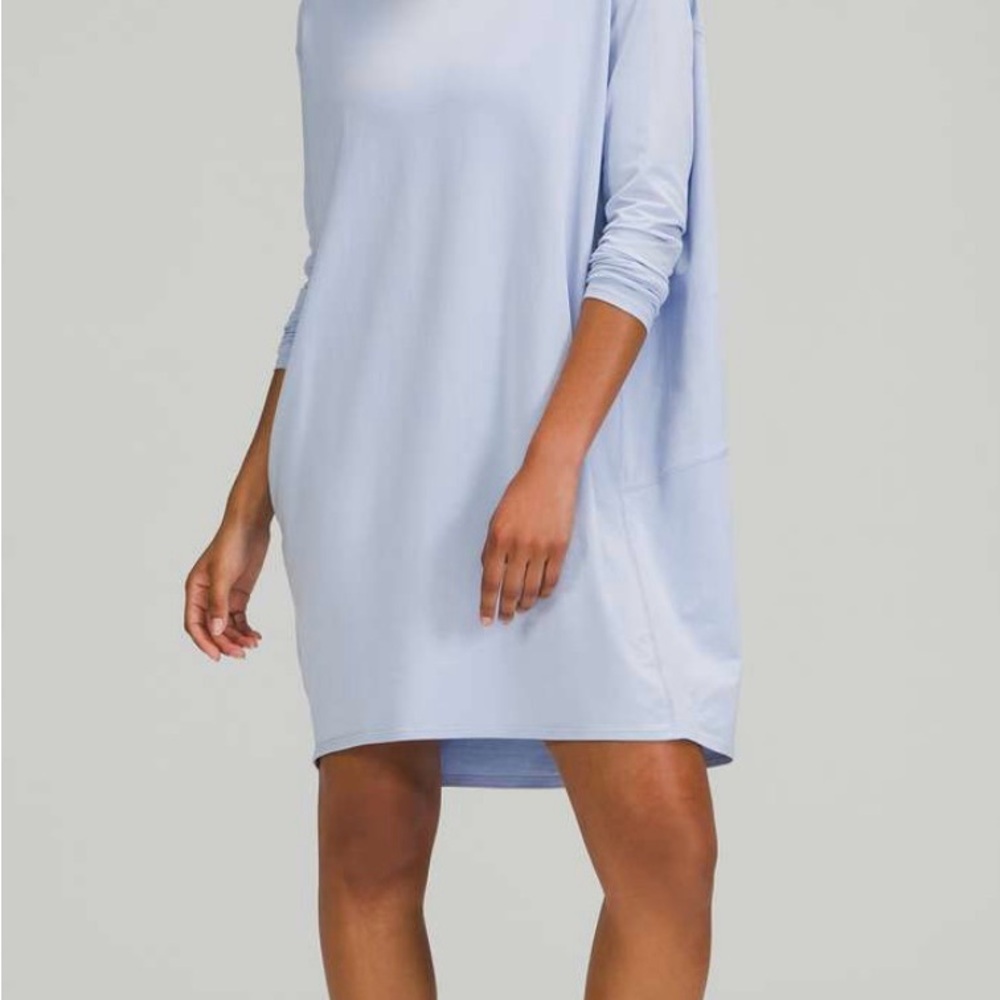 SOLD-Lululemon Back In Action LS Dress Light Blue Relaxed Fit Size 8